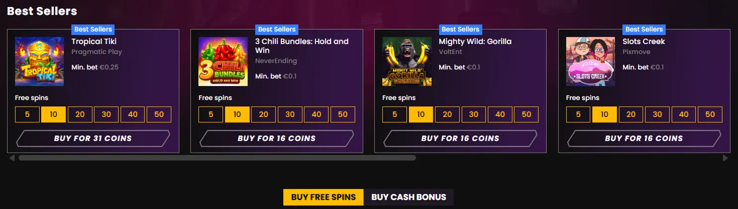 Wild Tokyo Casino Bonus Shop where coins are traded for free spins on specific pokies